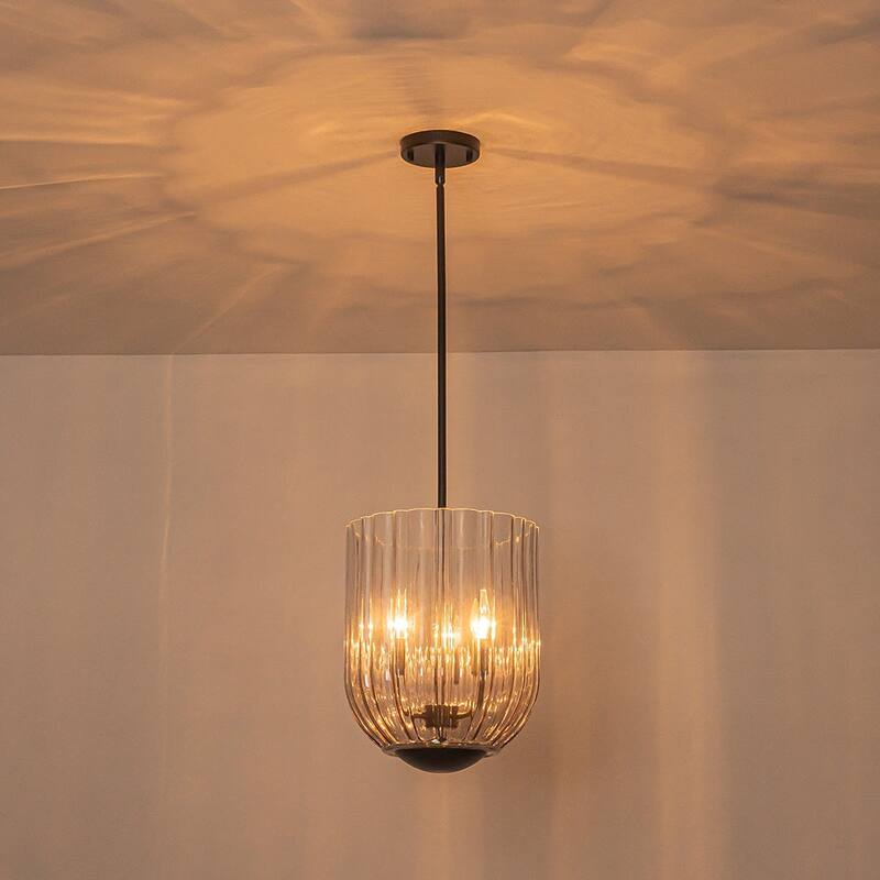 3-Light Midcentury Gradient Striped Wineglass-shape Pendant - 11.0 in