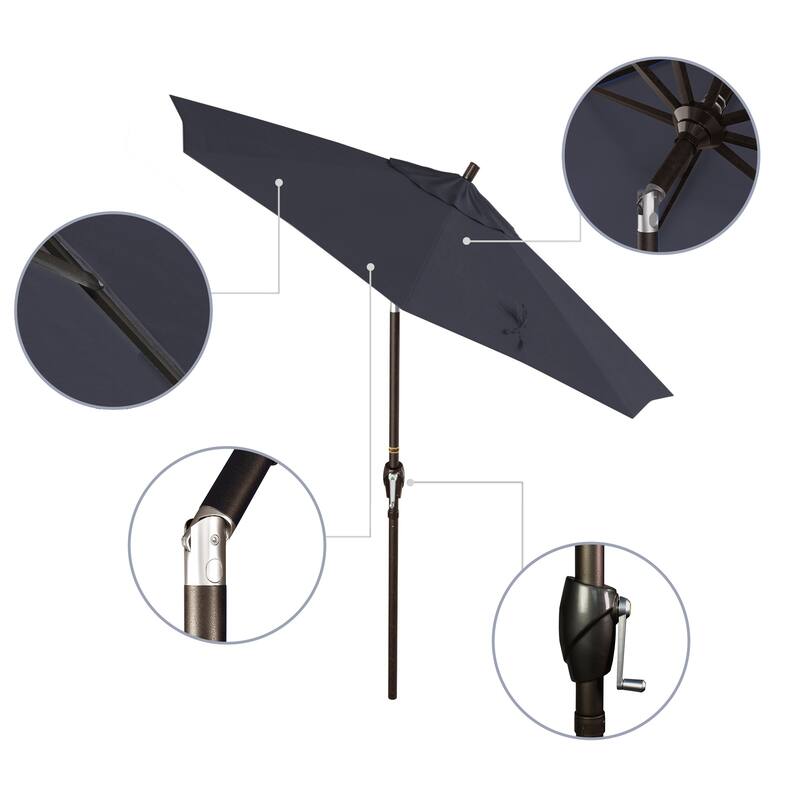 California Umbrella 7.5' Round Crank Lift Push Button Tilt Bronze Aluminum Patio Umbrella with Sunbrella Cilantro Fabric