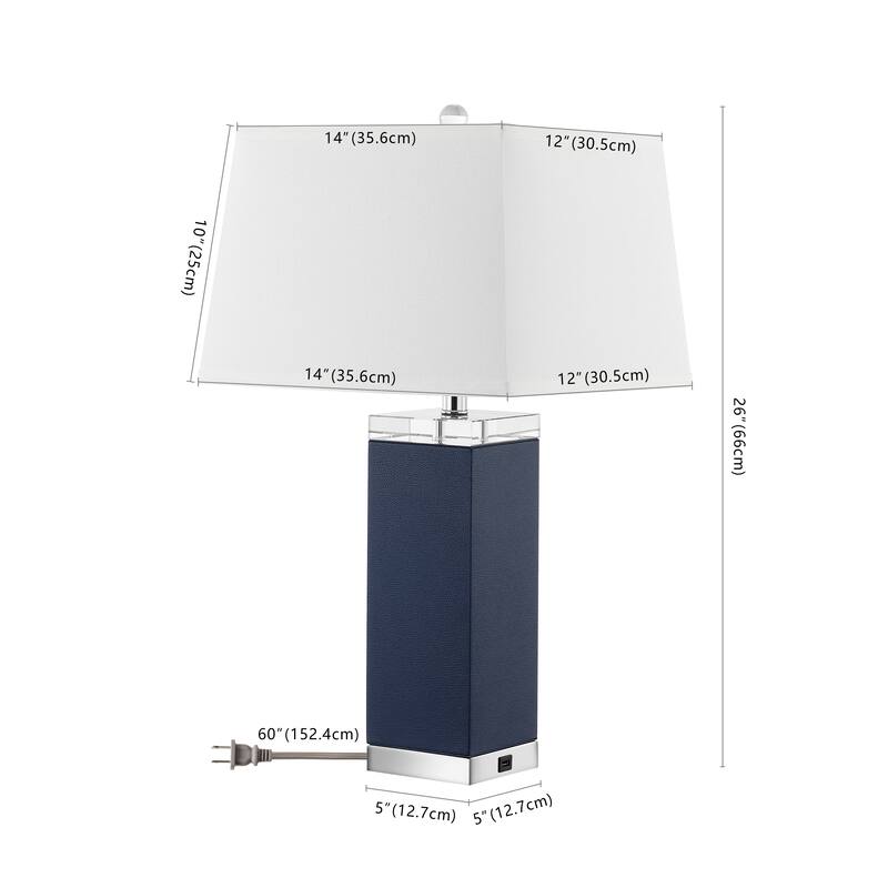 SAFAVIEH Lighting Buffy 27 Inch Navy Deco Leather Table Lamp (Set of 2)