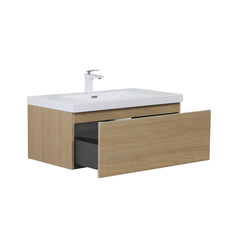 Wall Mounted Bathroom Vanity with Solid Surface Sink
