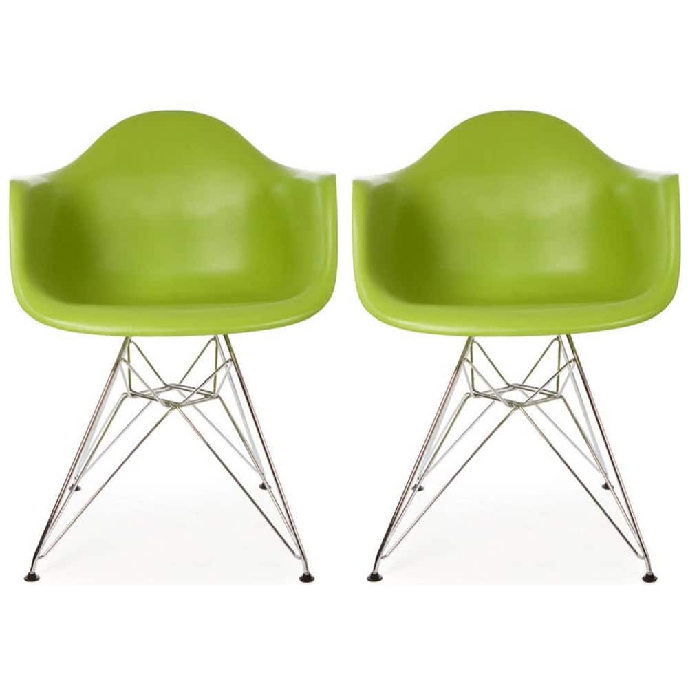 Plastic Eiffel With Arm Chairs Chrome Wire Legs (Set of 2)