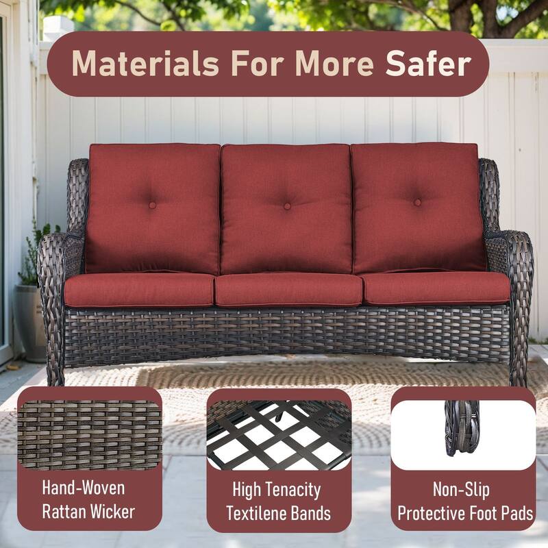 Outdoor 3-Piece Wicker Sofa Set with Ottoman