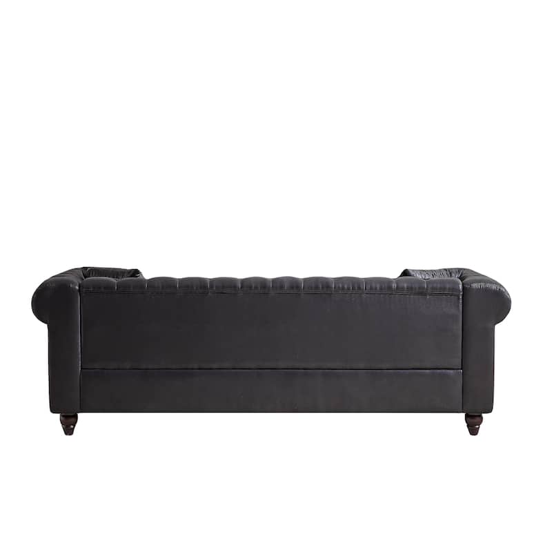 Tech Leather Chesterfield Sofa with Button Tufted and Nailheads Accent