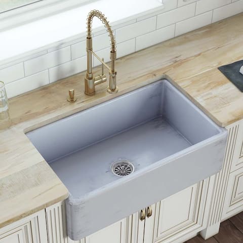 Ruvati 33 x 20 inch Fireclay Distressed Finish Farmhouse Apron-Front Kitchen Sink Reversible - Coastal Blue -