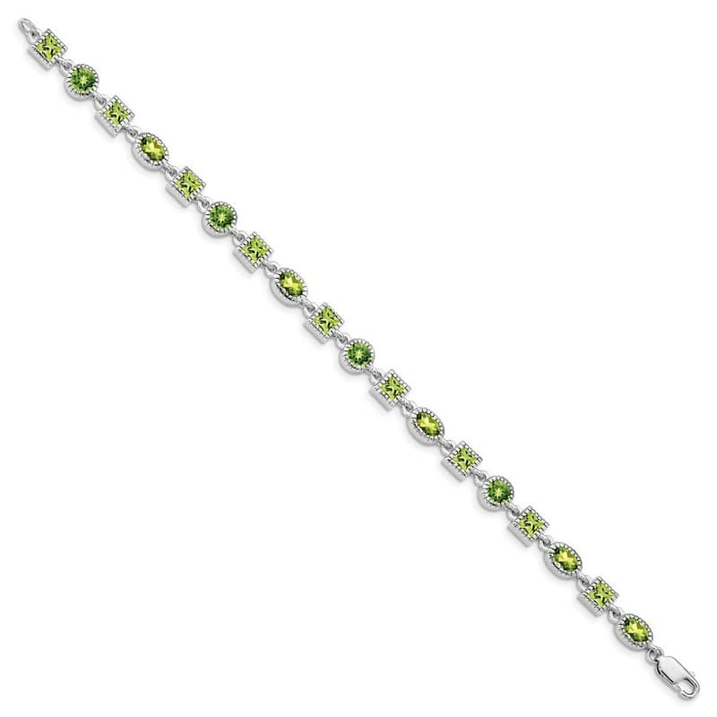 Curata 925 Sterling Silver Textured Polished Peridot Bracelet 7 Inch Lobster Claw