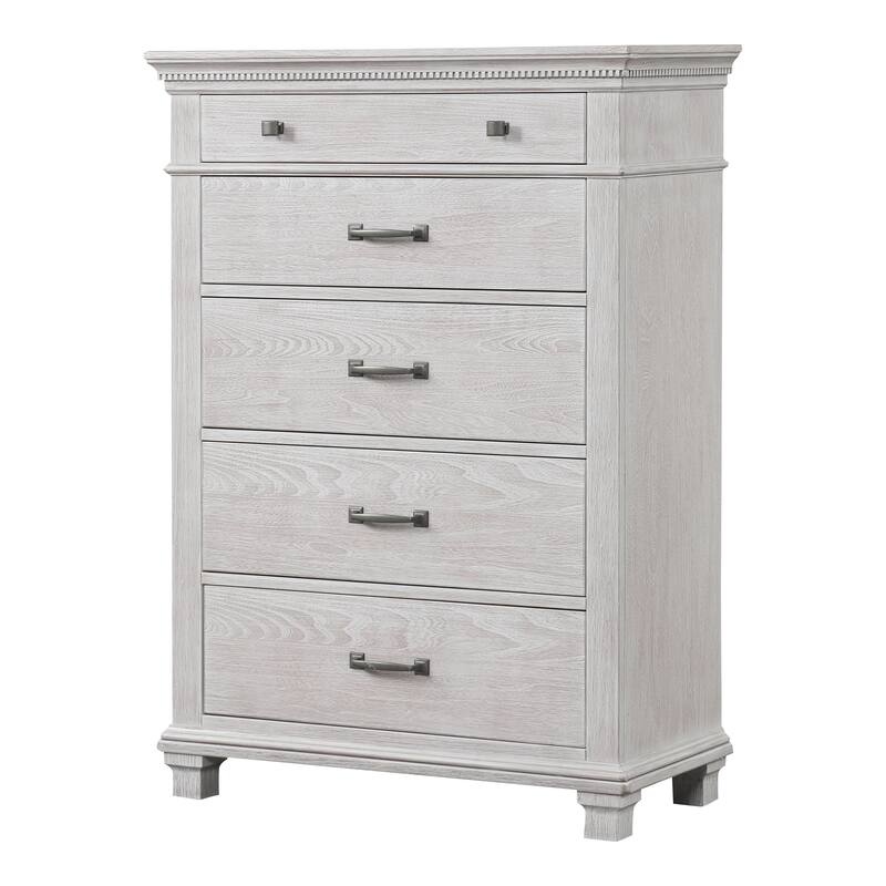 Furniture of America Eleanor 6-Piece Weathered Grey Solid Wood King Panel Bedroom Set with Dentil Molding