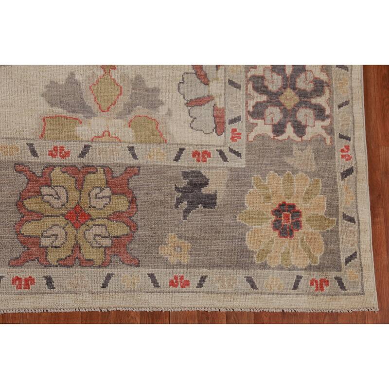 Hand Knotted Oriental 100% Wool Carpet Transitional All-Over Beige & Ivories Oushak Area Rug - 12' 5'' X 9' 1''