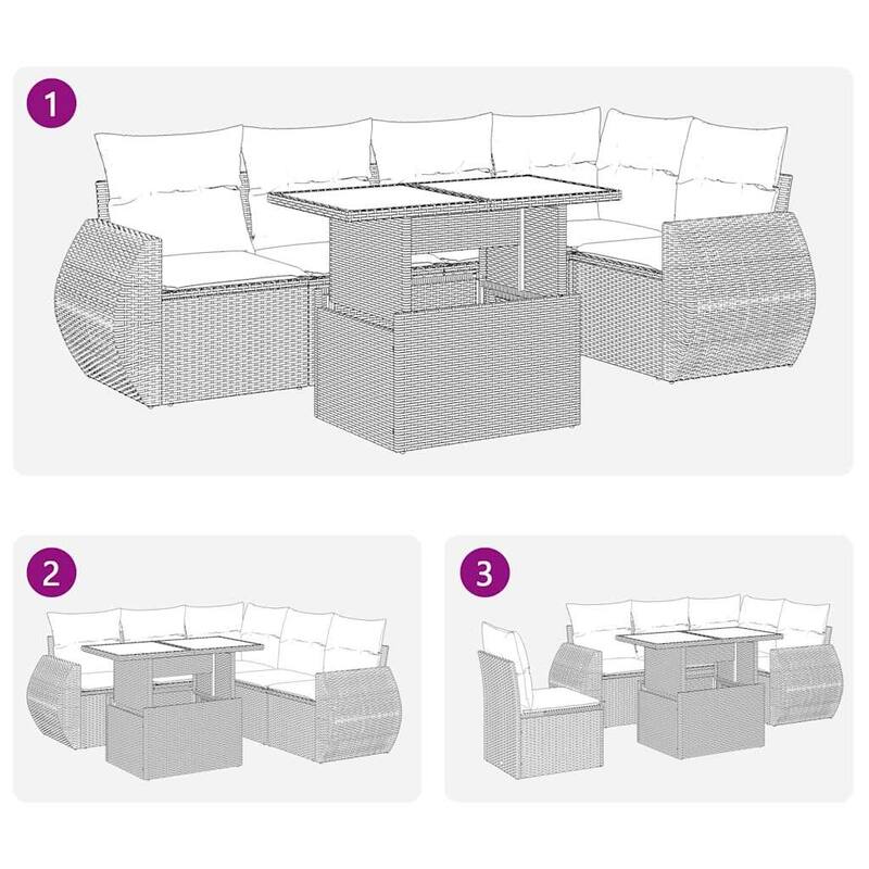 vidaXL Patio Sofa Set with Cushions Outdoor Furniture 6 Piece Poly Rattan - 21.7 x 39.4 x 28.7