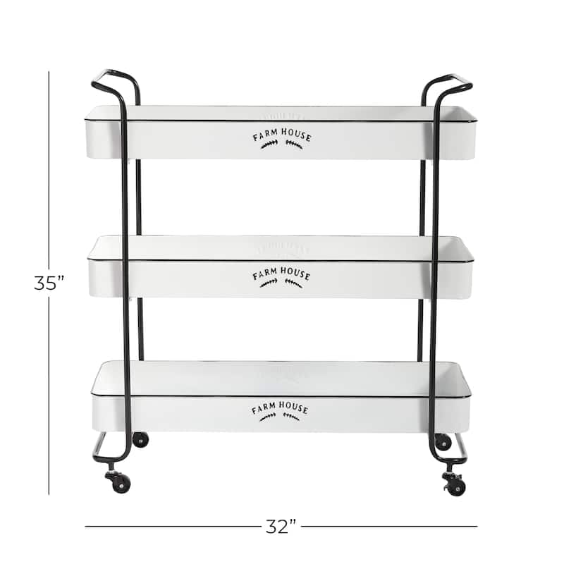 Metal Kitchen Rolling 3 Shelves Storage Cart with Wheels and Black Accents - White - Roche River Decor