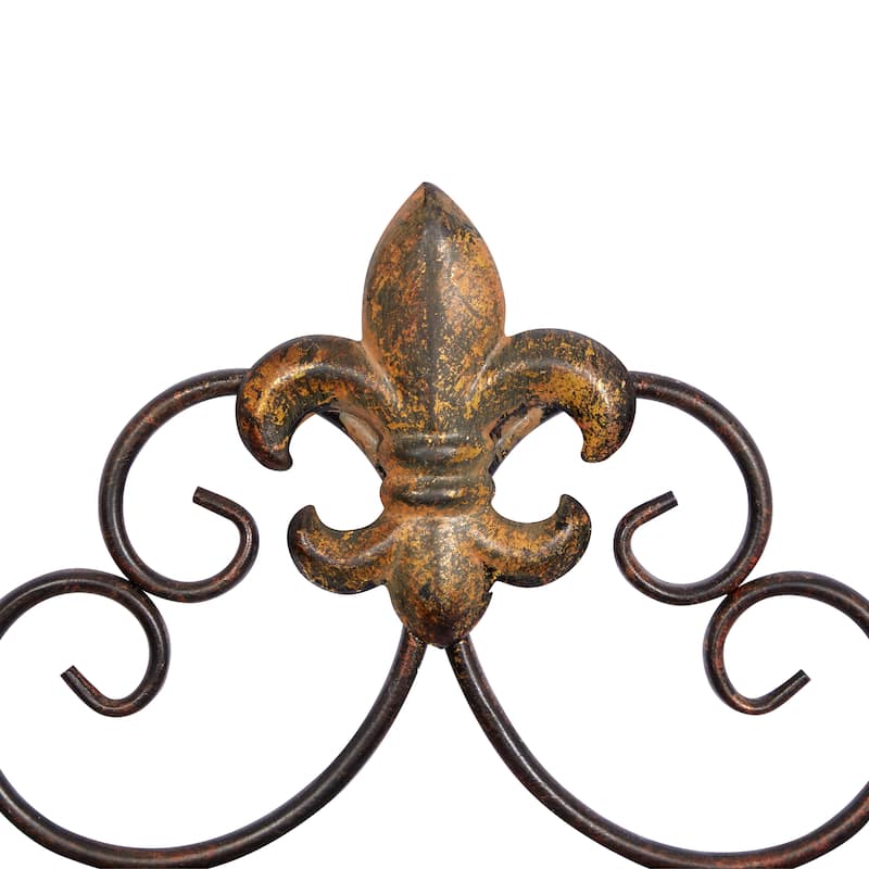 Bronze Metal Suspended Fleur De Lis Home Wall Decor with Scrollwork Hanger