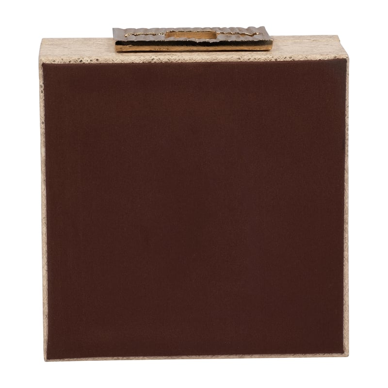 Sagebrook Home Decorative Box Wood MDF Faux Leather with Faux Snakeskin Texture and Gold-Tone Geometric Latch 8" Tan