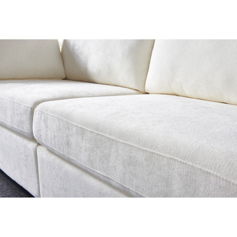 Creamy White Chenille 3-seater Modular Sofa with Wood Frame