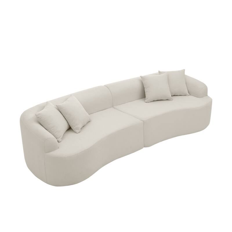 Curved Modular Sectional Sofa, Compressed 4-Seater Foam Couch, Comfy Wool Fabric Upholstered Sofa for Living Room, Bedroom