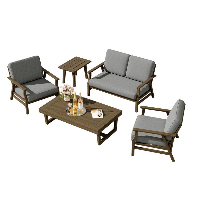 5-Piece Teak Outdoor Conversation Set with Tables.