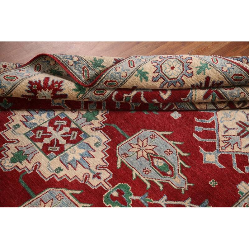 Kazak Area Rug Handmade Geometric Red Wool Carpet - 6'6" x 9'11"