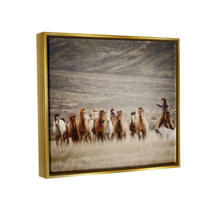 Stupell Cowboy Herding Horses Framed Floater Canvas Wall Art Design by PBurchettePhoto