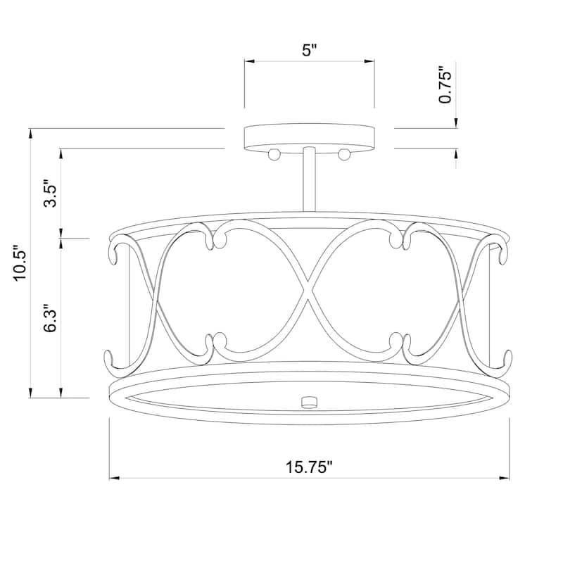 Kine Brown 3-Light Metal & Fabric Drum Semi-Flush Mount
