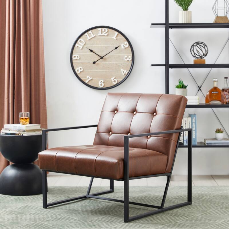 Glitzhome 29.50"W Mid-Century PU Leather Tufted Accent Chair - 29.5"W x 30.5"H x 29.25"D