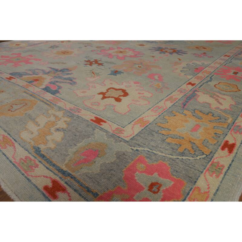 Hand Knotted Oriental 100% Wool Carpet Transitional All-Over Navy Blue & Blues Oushak Area Rug - 11' 5'' X 9' 3''
