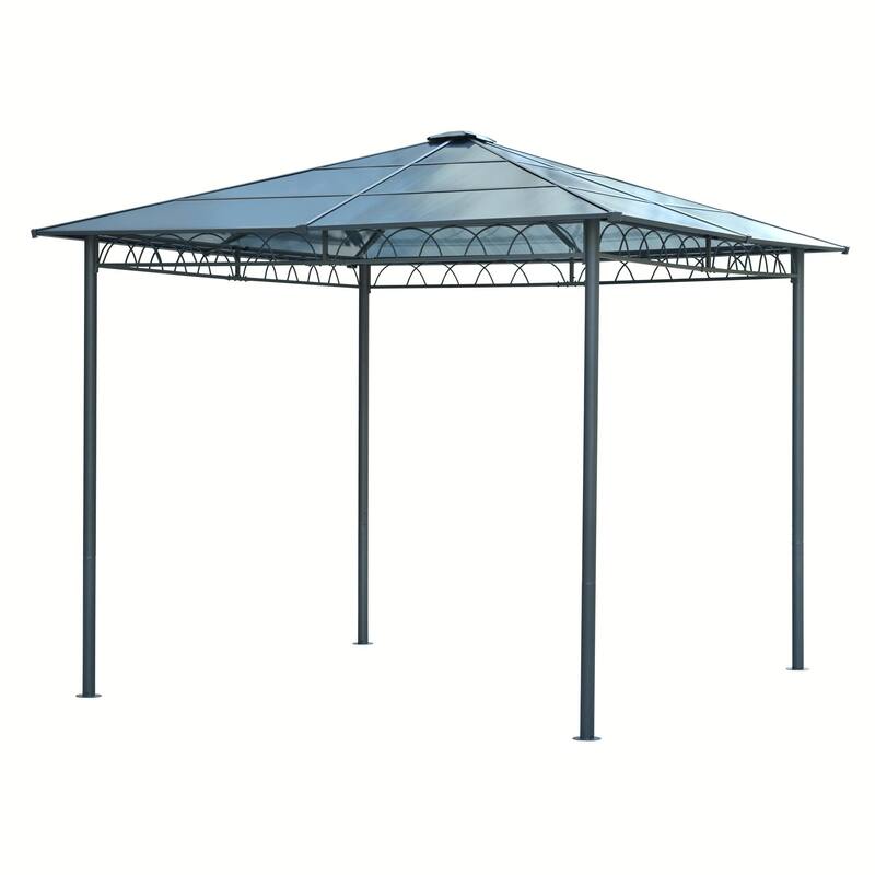 10'x10' Outdoor Hardtop Gazebo with Polycarbonate Roof, Aluminum Frame & Privacy Screens