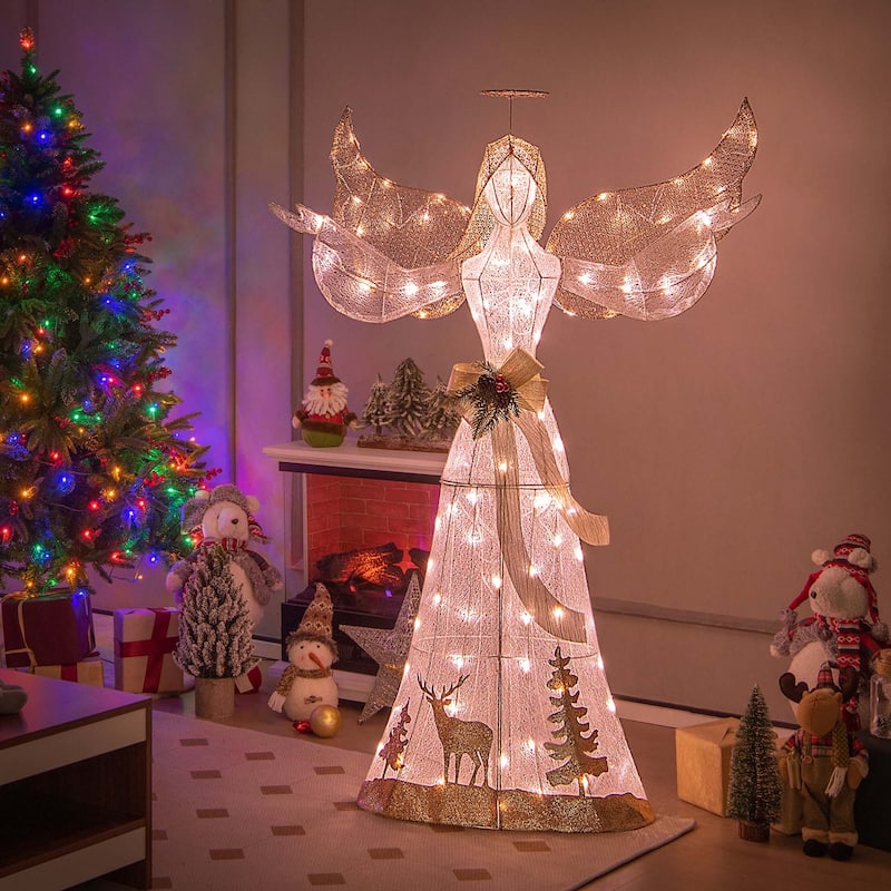 Costway 5 FT Pre-Lit Christmas Angel 3D Glittered Decoration with Halo - See Details