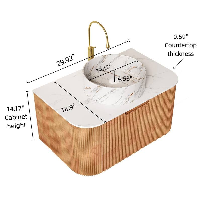 Floating Bathroom with Round Ceramic Basin and Storage Drawer