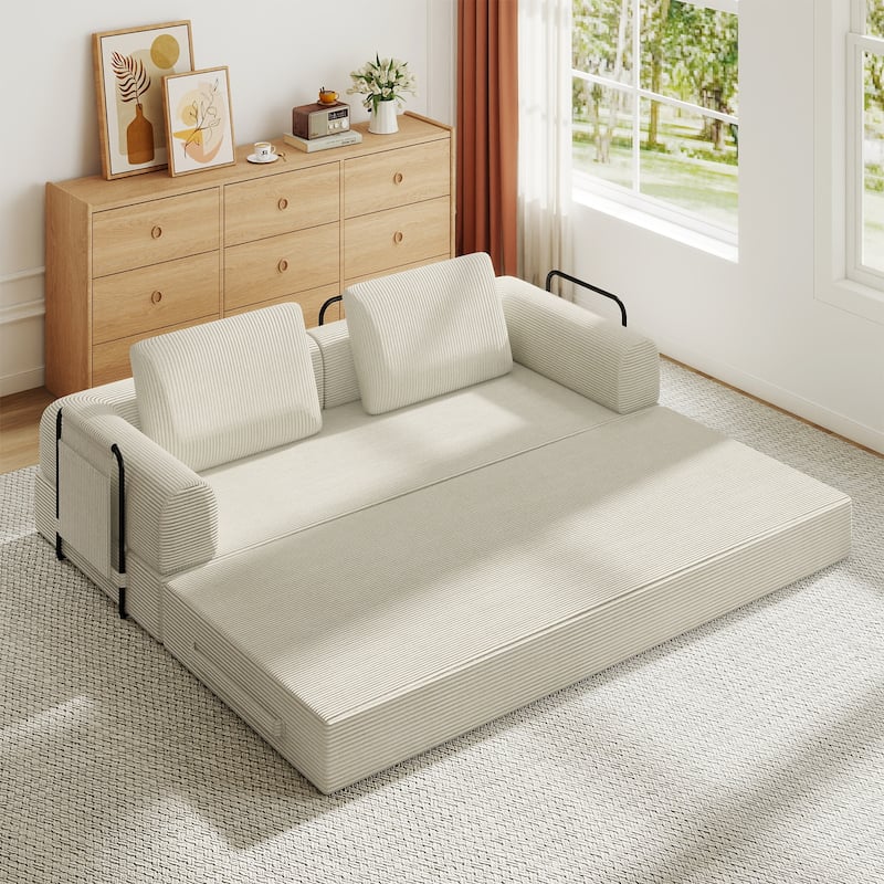 Convertible Sleeper Sofa Bed, Corduroy Folding Sleeper Couch with Pillow, Boneless Couch for Living Room, Floor Lounge Sofa