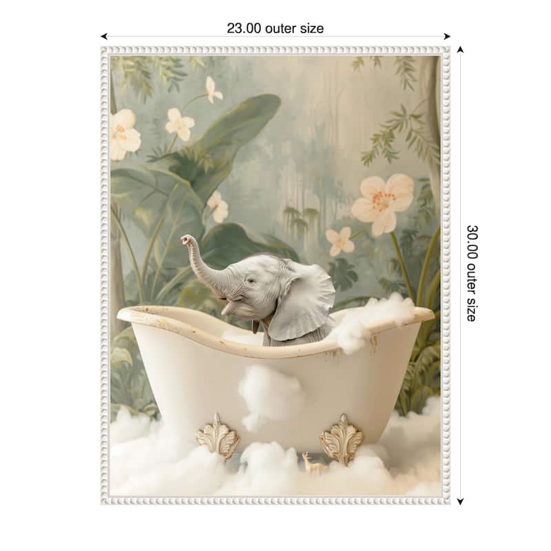Elephant Bath Joy by Niky Rahner Framed Canvas Wall Art - 23 x 30 in