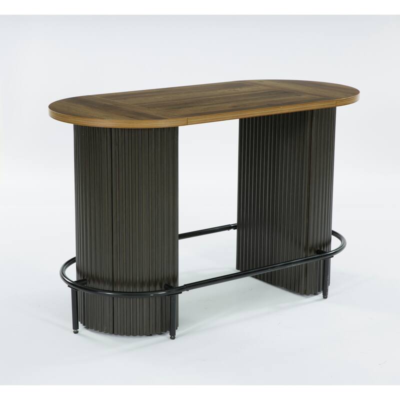 Modern Industrial Oval Bar Table, Counter Height Pub Dining Table with Footrest - Rustic Brown & Black