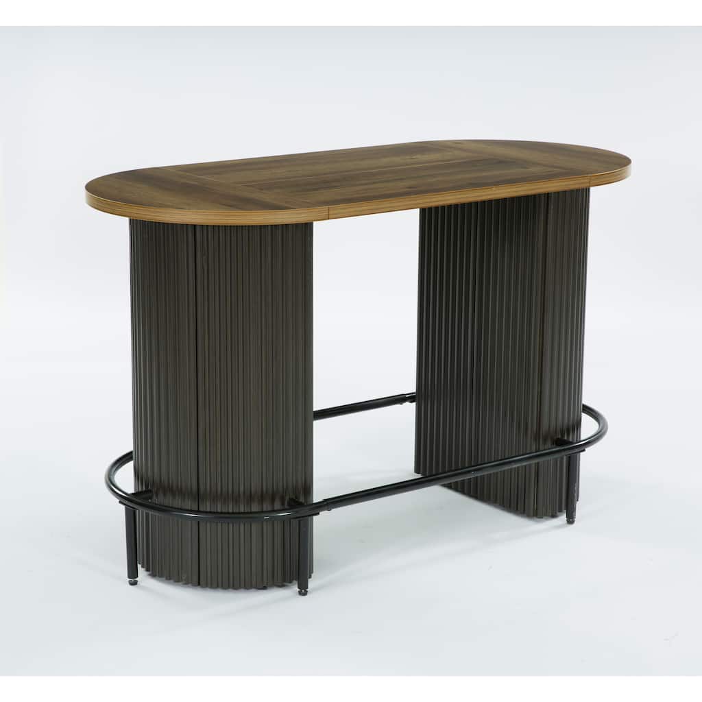 Modern Industrial Oval Bar Table, Counter Height Pub Dining Table with Footrest