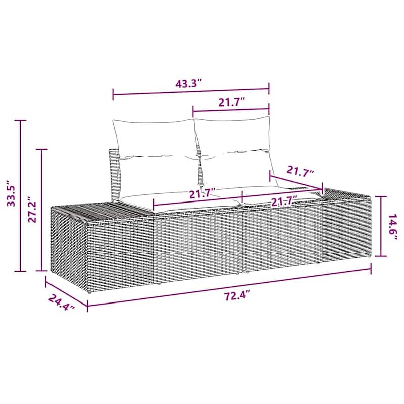vidaXL Garden Sofa Set with Cushion 4 pcs Black Poly rattan - 46 x 94 x 33