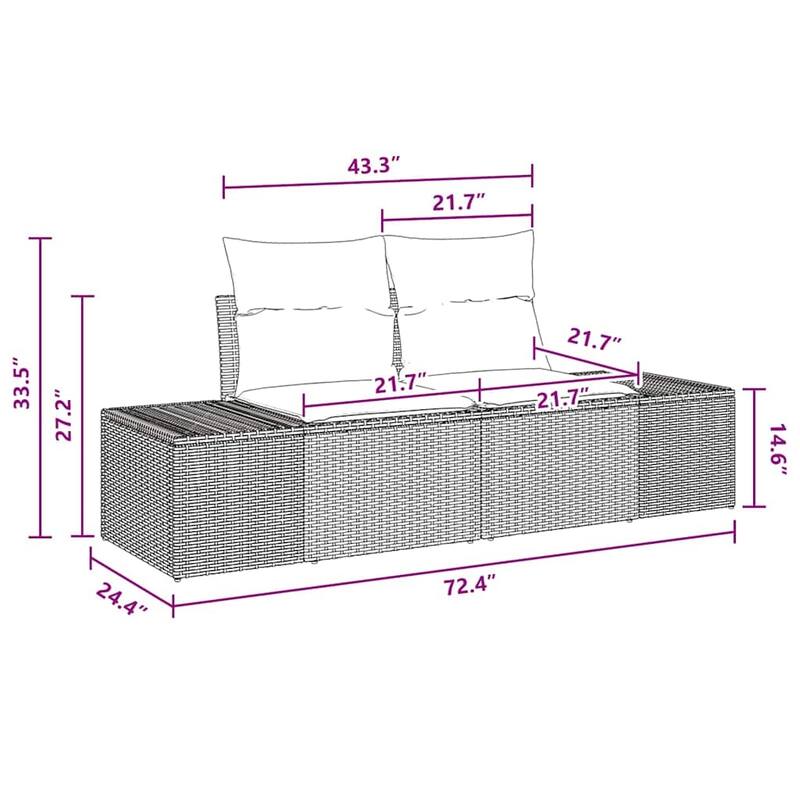 vidaXL Garden Sofa Set with Cushion 6 pcs Black Poly rattan - 46 x 116 x 33