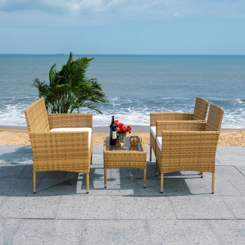 SAFAVIEH Outdoor Amiyah 4-Piece Conversation Patio Set - 42W x 33D x 23H
