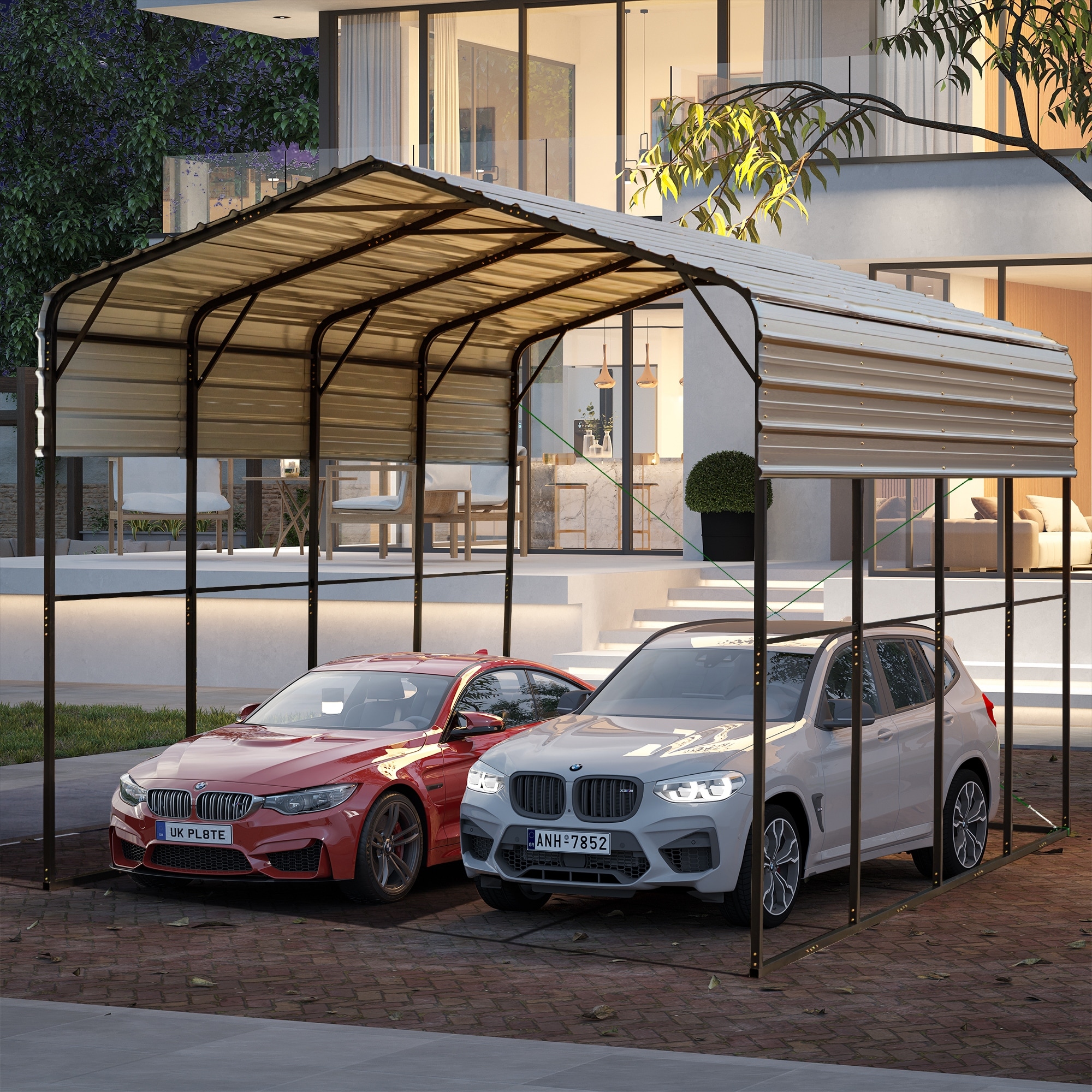 Heavy-Duty Hardtop Metal Carport with Galvanized Steel Roof, Large RV Carport Canopy, All-Weather Steel Car Shelter for Driveway