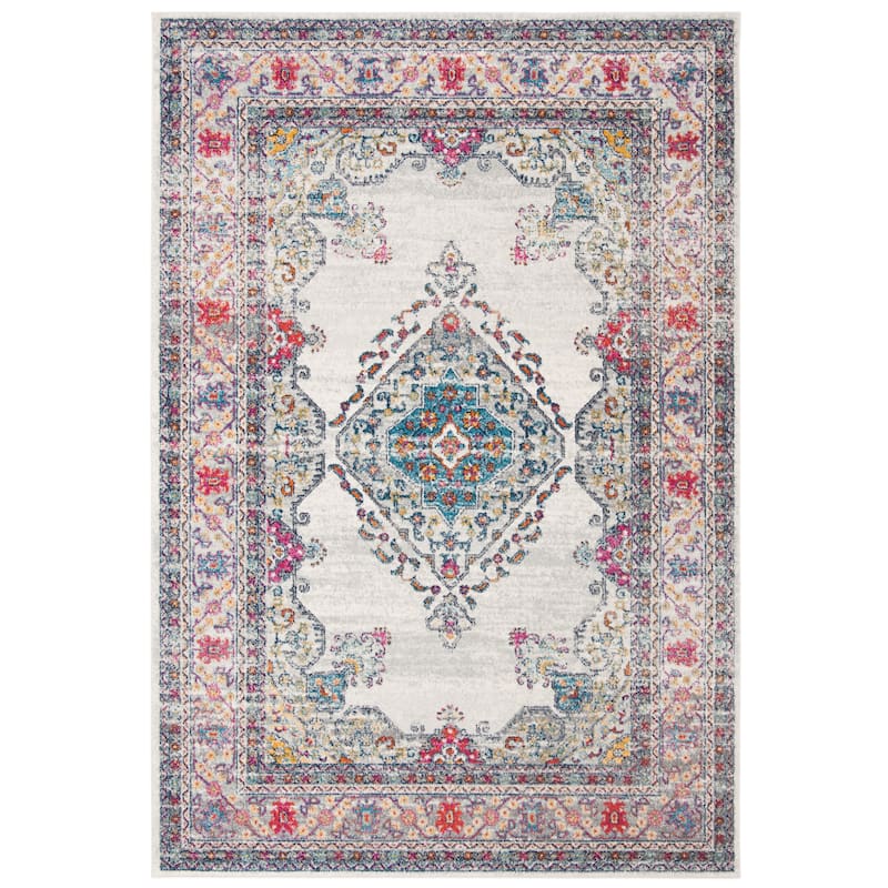 SAFAVIEH, Evoke Seniha Vintage Boho Medallion Rug - 5'3" x 7'6" - Cream/Fuchsia