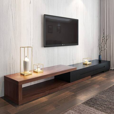 POVISON Modern Extendable TV Stand, Wood Media Console for Up to 70 Inch TV with 2 Drawers, Fully-Assembled, Brown - 110"