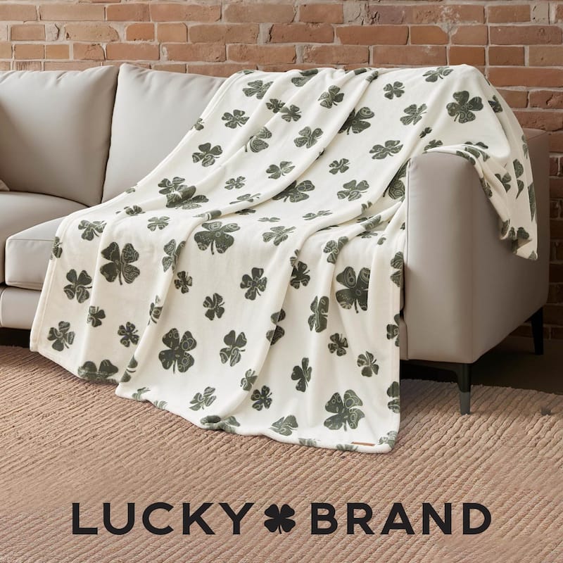 Lucky Brand Lucky Clovers Plush Throw Blankets