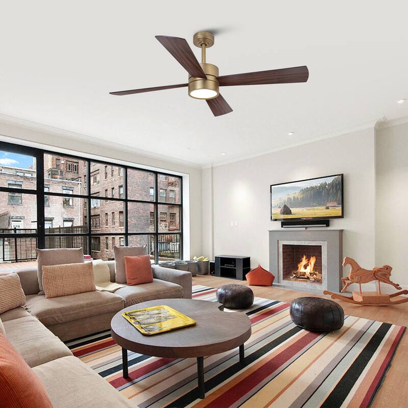 52" Black Antqiue Brass Indoor Dimmable Ceiling Fan with Light and Remote, App Control