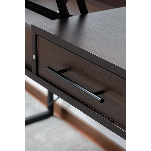 Ashley Lift Top Standing Desk in Dark Brown Wood and Metal Bed Bath