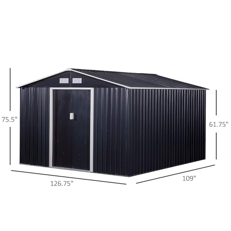 Outsunny 11' x 9' Dark Grey Metal Garden Shed