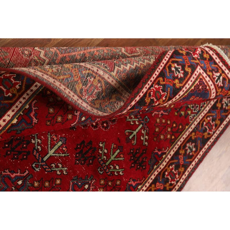 Red Geometric Joshaghan Persian Area Rug Handmade Wool Carpet - 4'3" x 6'11"