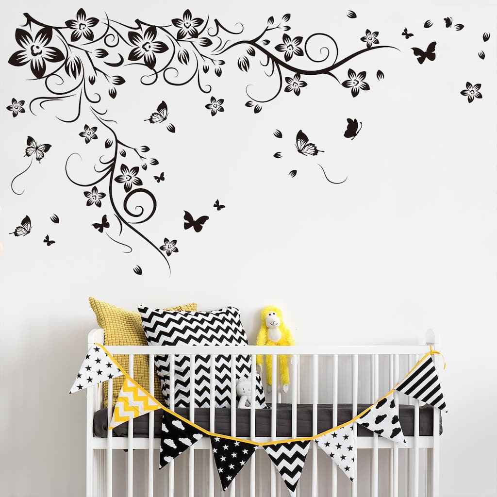 Walplus Wall Sticker Black Flower Vine Butterfly Art Decal Decoration