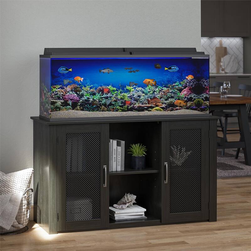 Roomfitters Finnegan 55 Gallon Aquarium Stand, Metal Mesh Storage Cabinet with Adjustable Shelves, Black