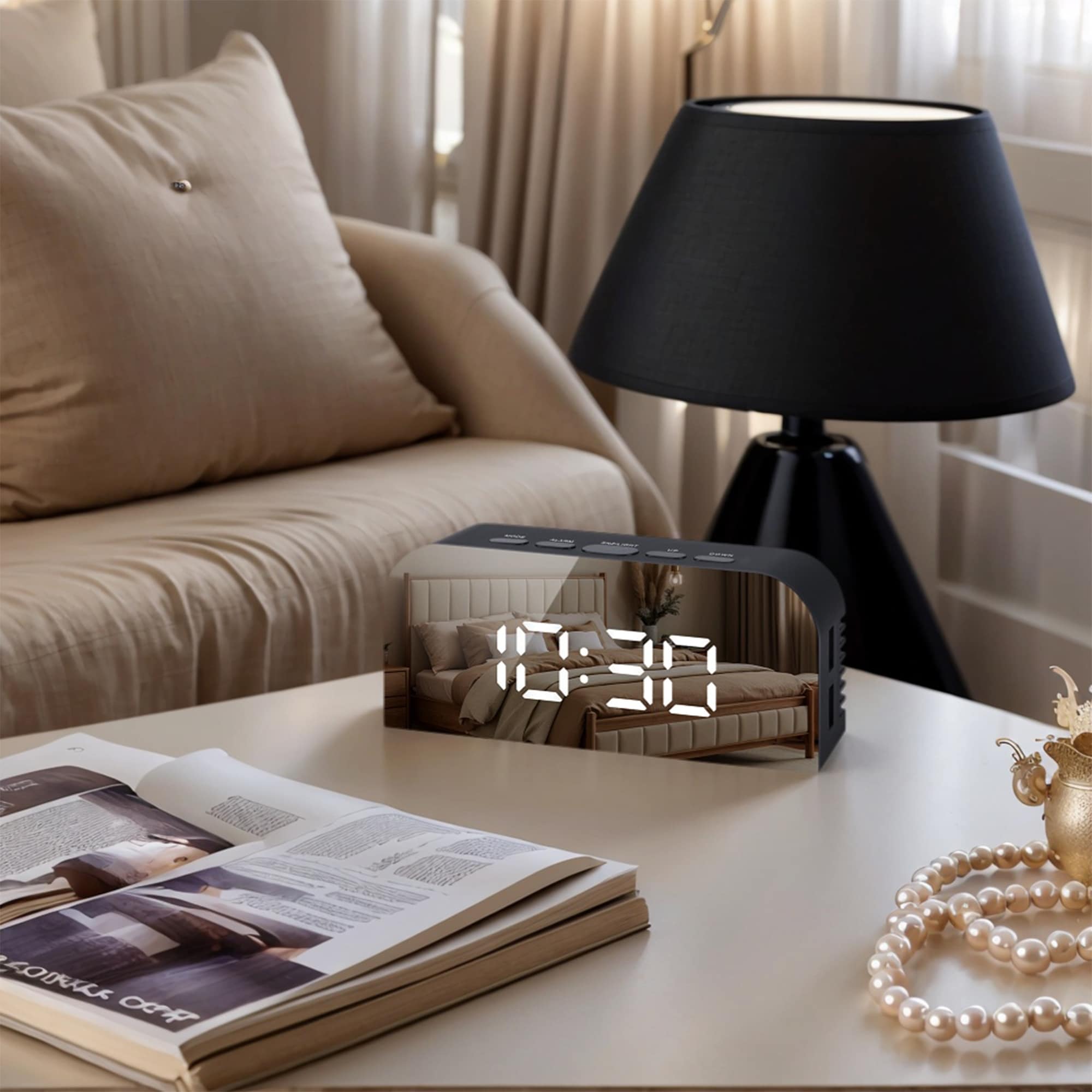 LED Mirror Alarm Clock, Dimmerable, Three Alarms, USB Charging Ports for Bedroom 5.5"Lx1.36"Wx2.4"H - 5.5"L x 1.36"W x 2.4"H