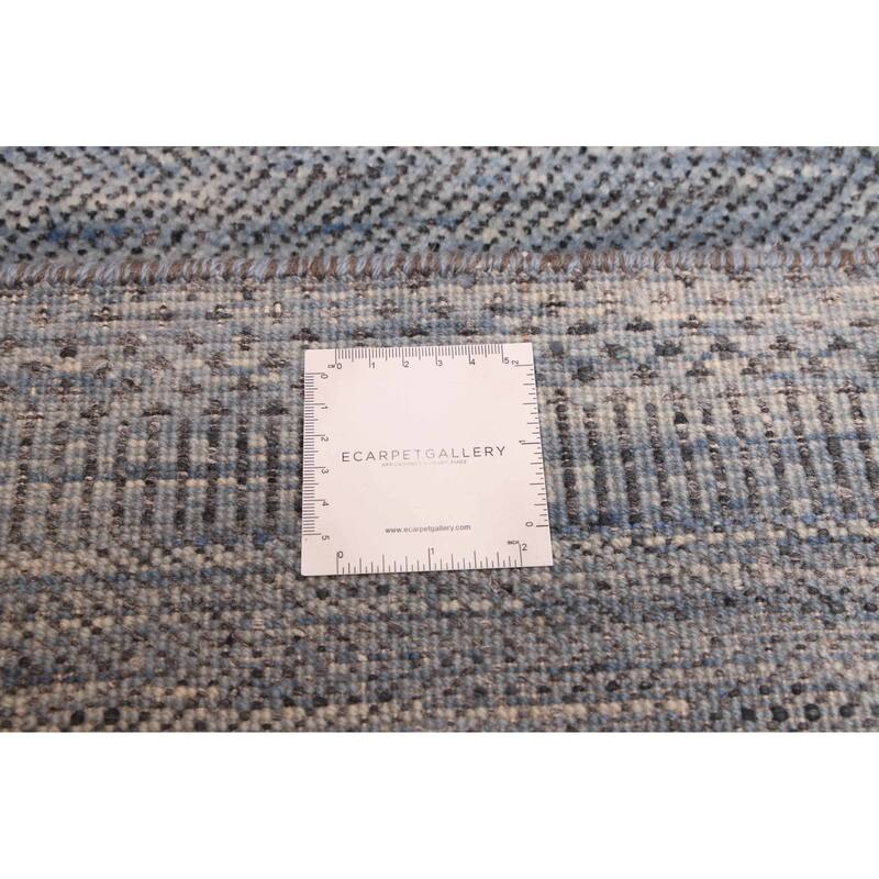 ECARPETGALLERY Hand-knotted Finest Silk Shadow Dark Blue Viscose, Wool Rug - 2'7 x 14'1