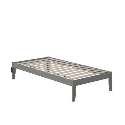 Twin Bed with USB Charger - Grey Finish, Simple Design, No Box Spring Needed, Strong Slat Kit Included