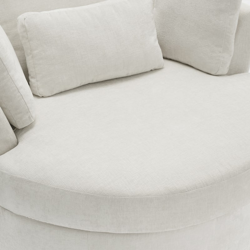 Upholstered Swivel Accent Chair with Wooden Tray Storage Ottoman