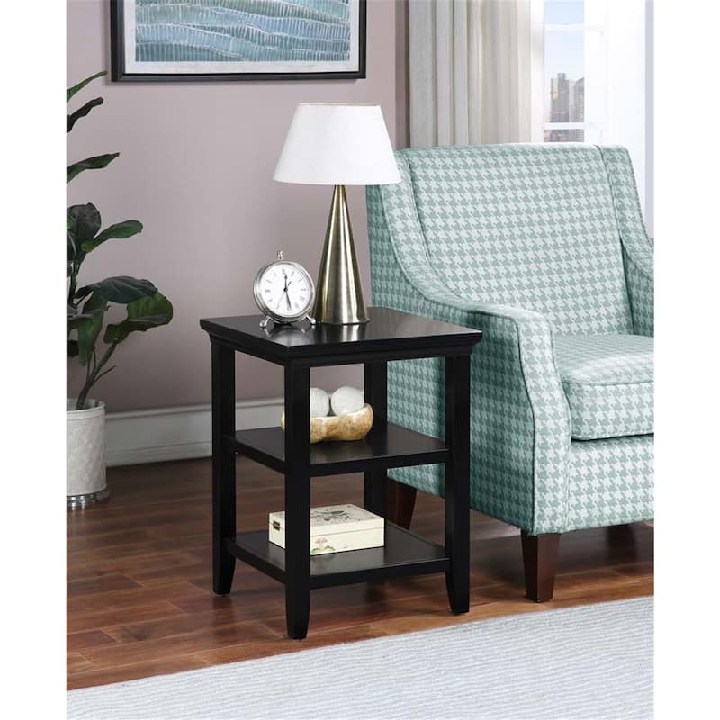 End Table with Lower and Middle Shelf, Simple Transitional Rubberwood Side Table for Display, Storage and Living Room Use - 18