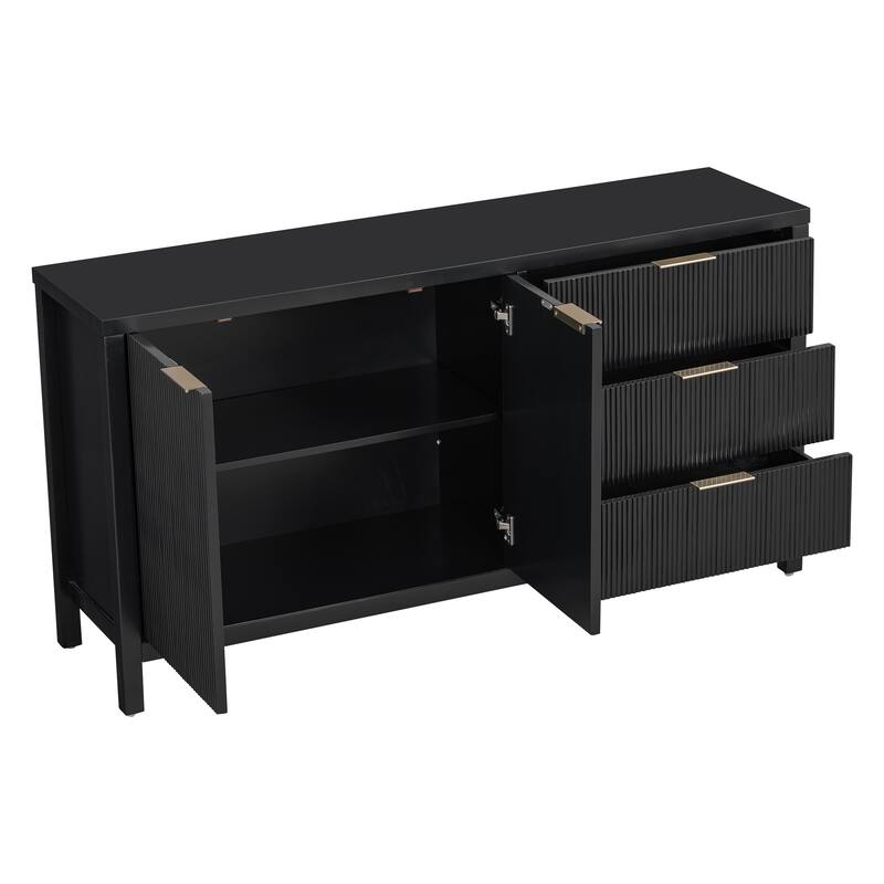 Modern Large Storage Buffet Cabinet with 2 Doors and 3 Drawers, Acacia Wood Sideboard Accent Entryway Table