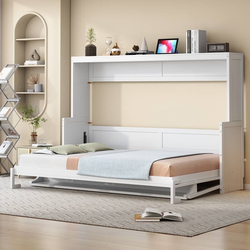 Space-Saving Murphy Bed with Hydraulic Lift and Built-In Desk for Multifunctional Rooms and Small Spaces